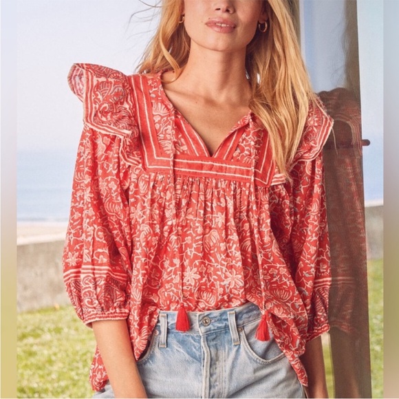 Cleobella Mylah Organic Cotton Flowy Boho Floral Print Blouse Top Size Small - Picture 1 of 16